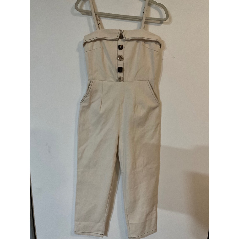 Moon River Cream Cotton Canvas Button Front Tie Back Jumpsuit Small
